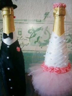 Оформление бутылок шампанского на свадьбу