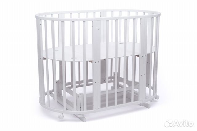 Овальная/Круглая Кроватка+Маятник 8в1 125*65 Белая