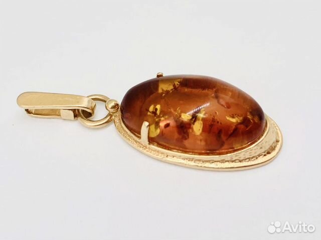 Золотой кулон подвеска с янтарем 583 пробы