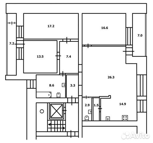 4-к квартира, 126.4 м², 9/9 эт.