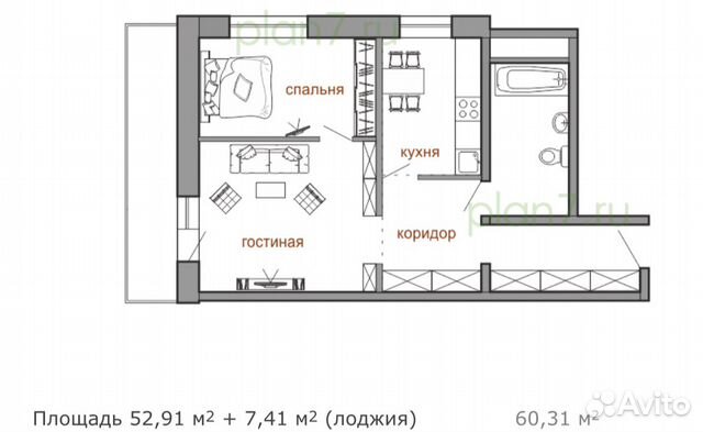 2-к квартира, 60 м², 8/16 эт.