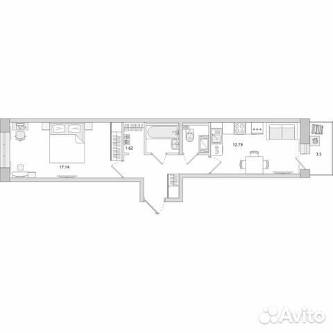 1-к квартира, 46.3 м², 15/17 эт.