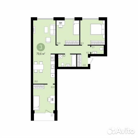 3-к квартира, 85 м², 3/8 эт. 3-к квартира, 85 м², 3/8 эт.