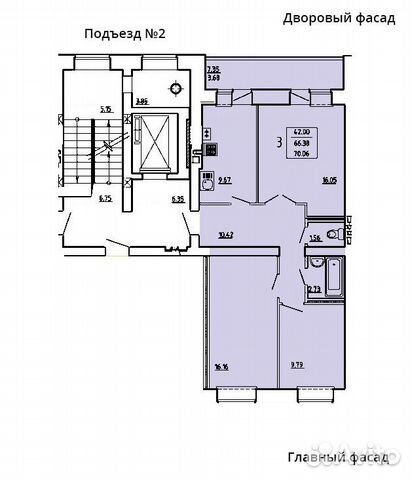 3-к квартира, 70.6 м², 2/9 эт.