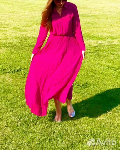 Платье c юбкой плиссе, цвет фуксии (Италия), р.S-М