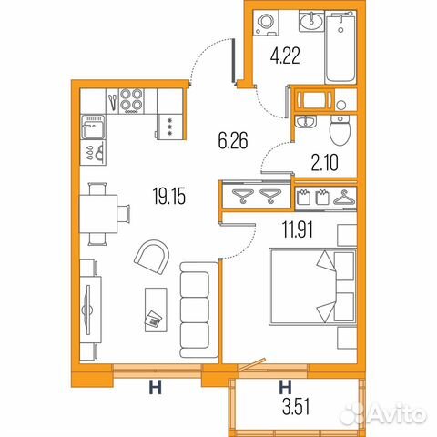 1-к квартира, 43.6 м², 18/22 эт. 1-к квартира, 43.6 м², 18/22 эт.