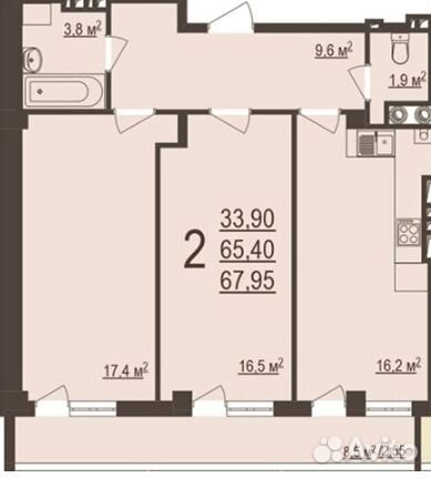2-к квартира, 68 м², 3/8 эт. 2-к квартира, 68 м², 3/8 эт.