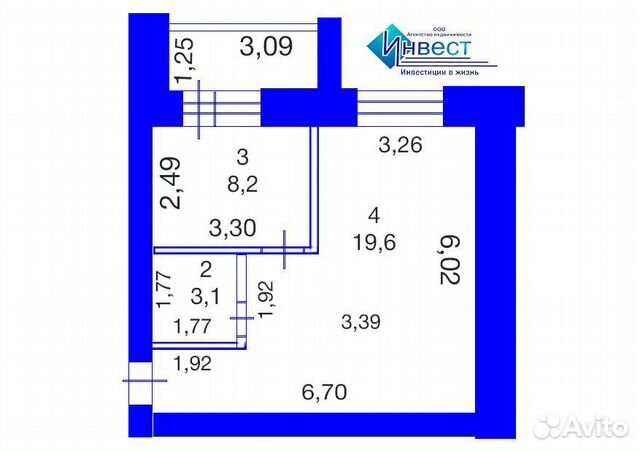 1-к квартира, 42.9 м², 2/3 эт.