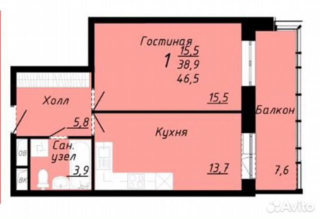 1-к квартира, 46.5 м², 8/23 эт. 1-к квартира, 46.5 м², 8/23 эт.