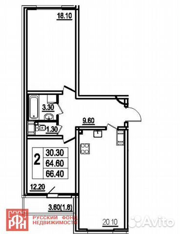 3-к квартира, 66 м², 4/23 эт. 3-к квартира, 66 м², 4/23 эт.