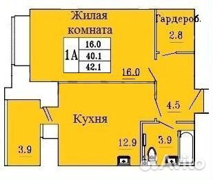 1-к квартира, 42.1 м², 8/16 эт.