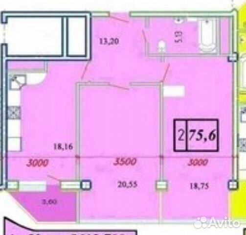2-к квартира, 75 м², 2/7 эт. 2-к квартира, 75 м², 2/7 эт.