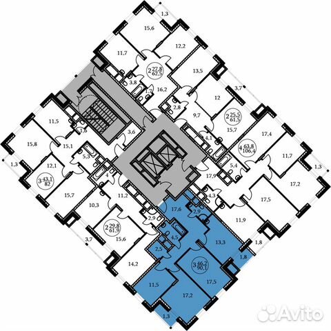 3-к квартира, 90.1 м², 15/17 эт.