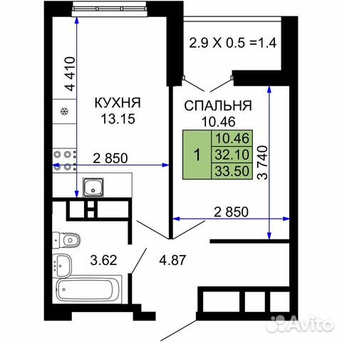 1-к квартира, 33.5 м², 3/24 эт.