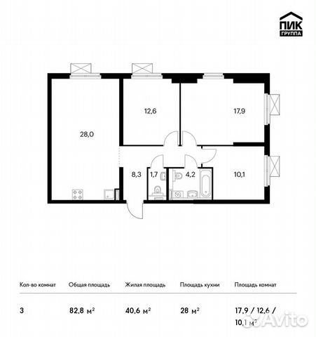 3-к квартира, 82.8 м², 9/33 эт. 3-к квартира, 82.8 м², 9/33 эт.