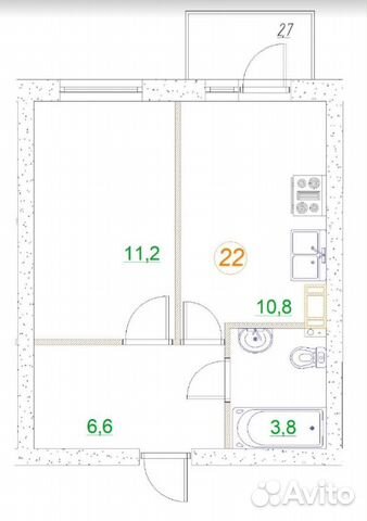 1-к квартира, 33.2 м², 2/3 эт.