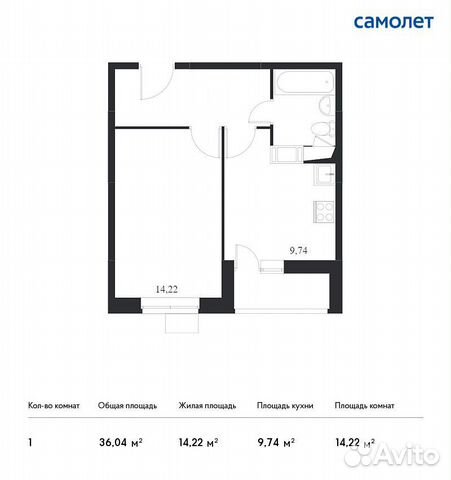 1-к квартира, 36 м², 6/17 эт.