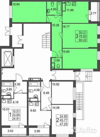 3-к квартира, 80.2 м², 1/8 эт.