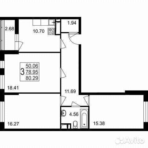 3-к квартира, 80.3 м², 7/8 эт.
