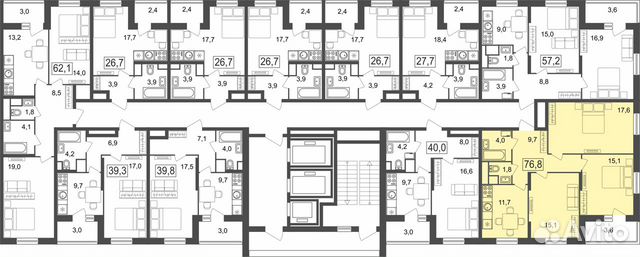 3-к квартира, 76.8 м², 18/25 эт.