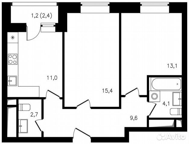 2-к квартира, 57.1 м², 22/25 эт. 2-к квартира, 57.1 м², 22/25 эт.