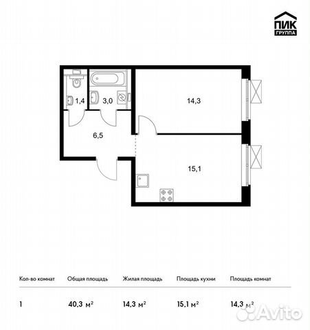 1-к квартира, 40.3 м², 5/25 эт. 1-к квартира, 40.3 м², 5/25 эт.