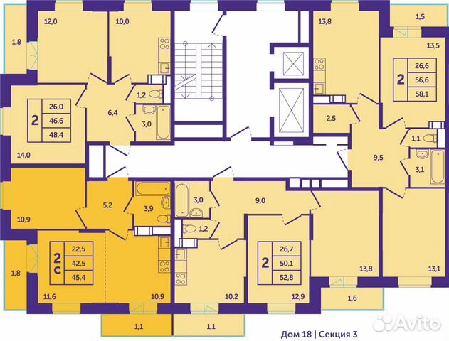 2-к квартира, 46.6 м², 3/10 эт. 2-к квартира, 46.6 м², 3/10 эт.