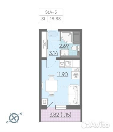 1-к квартира, 18.9 м², 3/13 эт. 1-к квартира, 18.9 м², 3/13 эт.