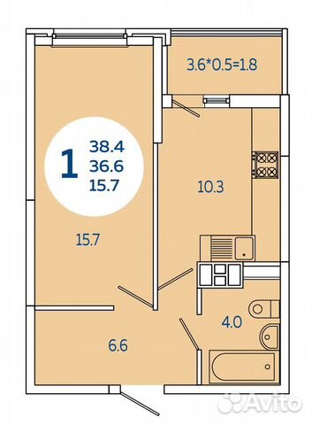 1-к квартира, 38.4 м², 6/20 эт. 1-к квартира, 38.4 м², 6/20 эт.
