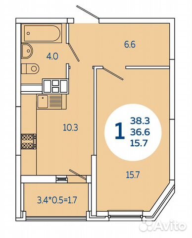 1-к квартира, 38.3 м², 8/20 эт. 1-к квартира, 38.3 м², 8/20 эт.
