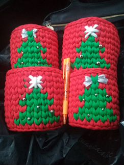 Новогодняя трикотажная корзинка