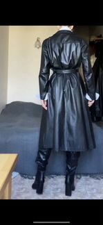 Кожаный чёрный плащ/тренч