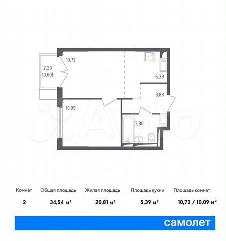 2-к. квартира, 34,5 м², 10/17 эт.
