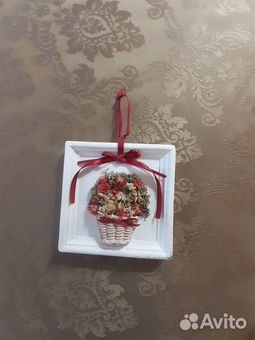 Панно корзина с цветами 13 на 13 см