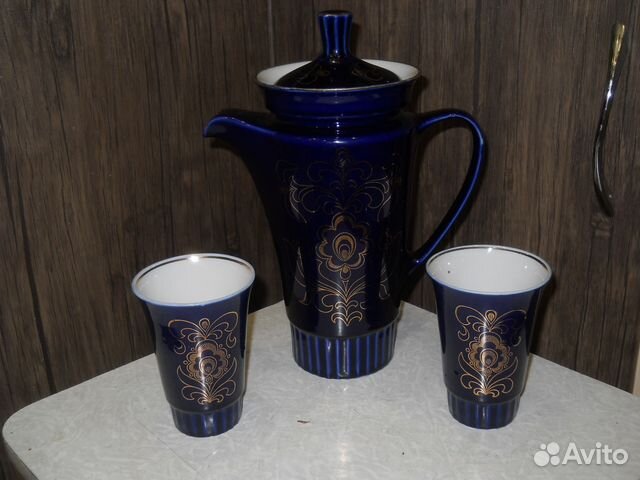 Кувшин и стаканы кобальтовые с позолотой