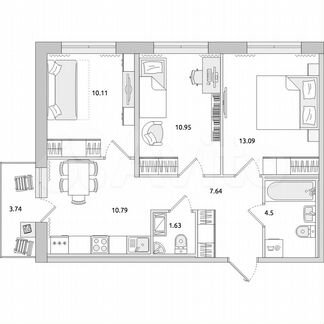 3-к. квартира, 62,5 м², 8/15 эт.