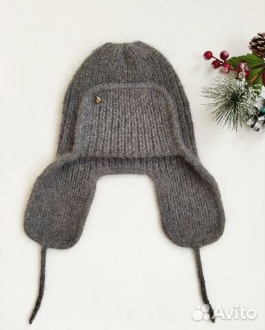 Шапка ушанка из пряжи пух норки