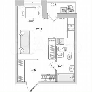 Квартира-студия, 29,2 м², 16/17 эт.