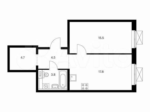 1-к. квартира, 46,3 м², 2/17 эт.