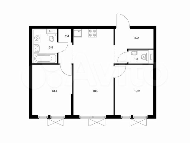 2-к. квартира, 51,1 м², 9/15 эт.