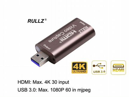 Карта видеозахвата Rullz 4K USB3.0 1080p (новая)