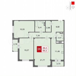 3-к. квартира, 90 м², 2/3 эт.