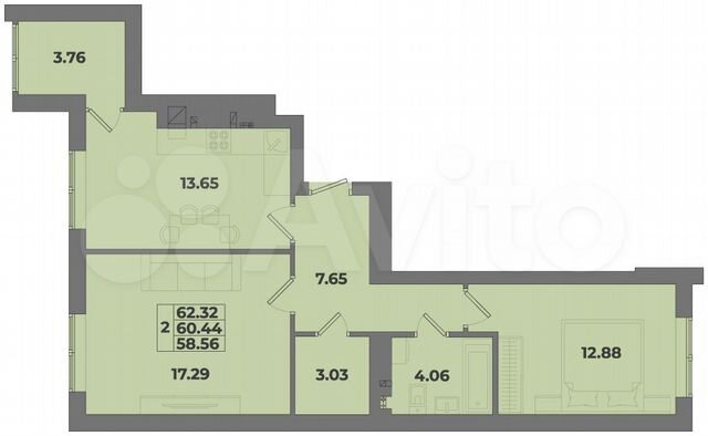 2-к. квартира, 62,3 м², 7/10 эт.