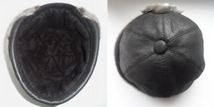 Шапка кожаная новая 58-59 р. отделка мех нерпы