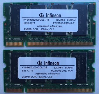 Модули памяти 256 и 512 MB для ноутбуков