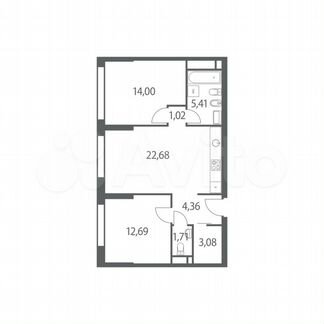 2-к квартира, 65 м², 41/51 эт.