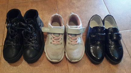 Ботинки, кроссовк на девочку три пары стелька 23см