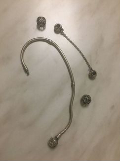 Пандора браслет 19см, шармы