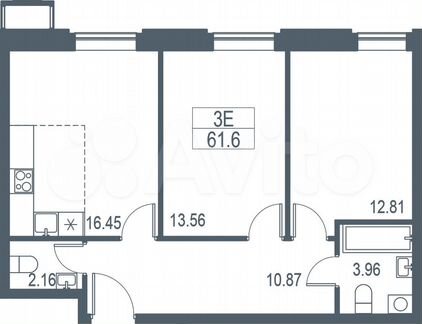 3-к квартира, 61.6 м², 14/21 эт.