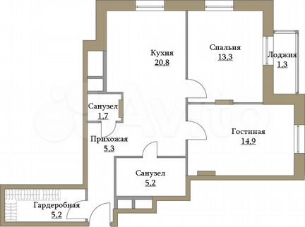 2-к квартира, 67.7 м², 2/17 эт.